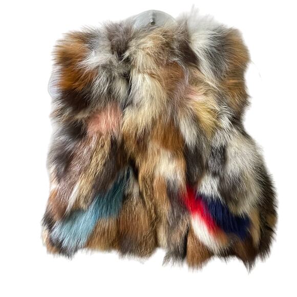 Zadig & Voltaire Deluxe Multicolor Patchwork Fox Fur Cropped Vest Size Small - Picture 3 of 5